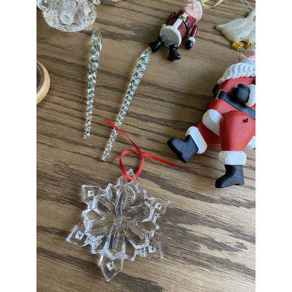 Vintage Christmas Tree Ornament Lot Variety Lot of 11 Wood Glass Needlepoint - Picture 2 of 9